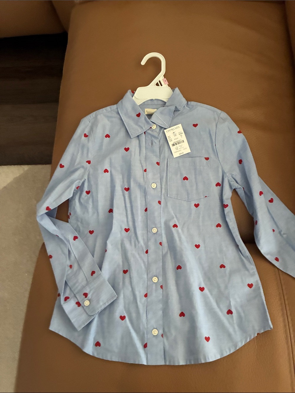 Crewcuts girls  Blue Button-Down Shirt with Red Heart Print 
New with tag size 8